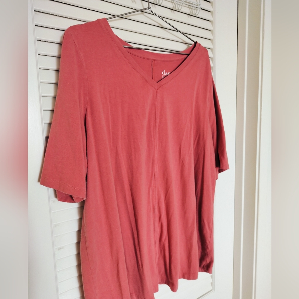 Denim & Co. Essentials Women's Terracotta Short Sleeve Tunic Tshirt 1x